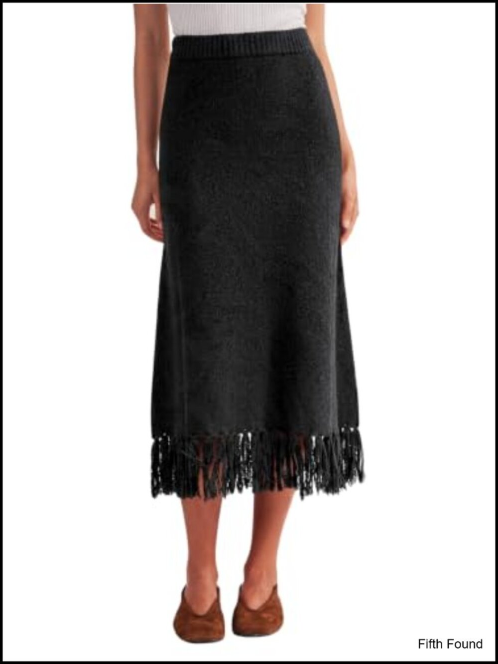 High Waisted Fringe Hem Midi Skirt Casual A-Line Knit